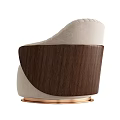 Light Gray Velvet Single Sofa With Curved Backrest Wooden Armrests And Rose Gold Metal Base