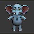 Cute Light Blue Cartoon Elephant With Pink Ears Green Eyes Standing On Reflective Surface