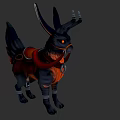 Detailed 3D Rendered Fantasy Creature With Horns Black Orange Fur And Saddle