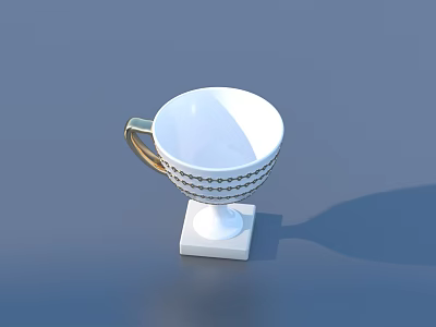 White Ceramic Cup With Gold Handle And Diamond Pattern On Square Base 3d model