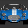 Classic Blue Convertible Sports Car With White Racing Stripes Open Top Shiny Tires
