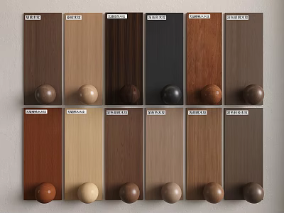 Wooden Wall Paneling Sample Display With Various Color Options For Interior Design 3d model