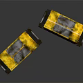 Two Black Boxes With Yellow Gray Textured Lids And Stylish Surface Patterns