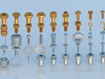 Different Types Of Metal Hardware Tools Featuring Screws Bolts Nuts And Washers 3d model