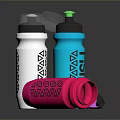 Colorful Reusable Water Bottles With Geometric Pattern FISU Logo And Flip Lids In White Blue Pink