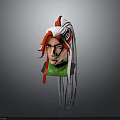 3D Fantasy Creature Character With Red And White Long Hair And Green Collar Design