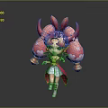 Cute 3D Cartoon Character With Pink Hair Red Horns White Dress And Golden Bells