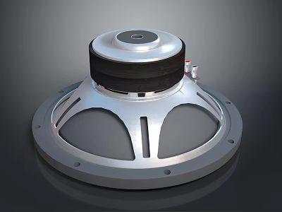 Computer Speaker With Metal Frame Circular Design Silver Subwoofer And Technical Components 3d model