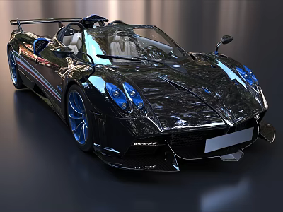 Luxury Black Sports Car With Blue Accents Convertible Top Sleek Design And Alloy Wheels 3d model