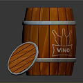 Wooden Barrel With Staves Metal Hoops And Detached Lid Isolated On Dark Background