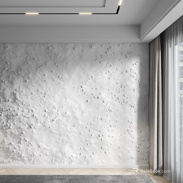 White 3D Textured Accent Wall In Room With Window Curtain 3d model