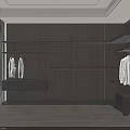 Modern Walk in Closet with Wooden Walls Shelves Hanging Space and Drawer Cabinet