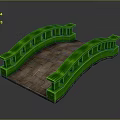 Green Arch Bridge 3D Model With Stone Slab Surface And Railings