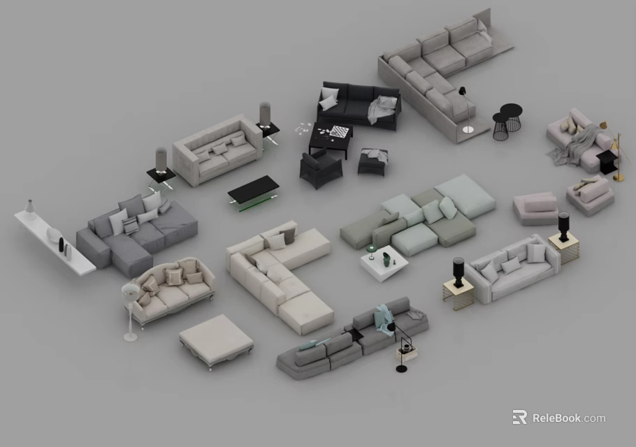 Modern Stylish Sofa Coffee Table Sets With Side Tables Lamps And Decor 3d model 