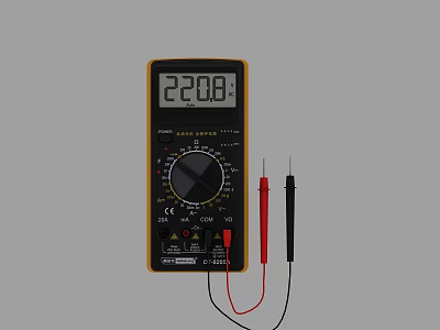 Digital Multimeter With 2200 Reading On Display And Red Black Test Leads 3d model