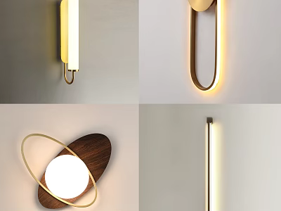 Modern Wall Lights With Different Geometric Shapes And Mixed Wooden Metal Materials 3d model