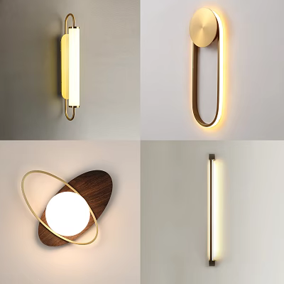 Modern Wall Lights With Different Geometric Shapes And Mixed Wooden Metal Materials 3d model