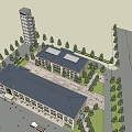 Modern Fire Station Exterior With Red Fire Engines And Green Lawn