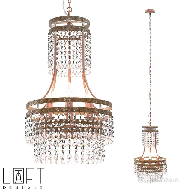 Elegant Crystal Chandeliers With Golden Frame And Multi Layer Pendants Design 3d model 