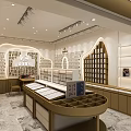 Elegant Modern Specialty Store Interior With Arched Display Shelves Circular Counter And Wooden Cabinets