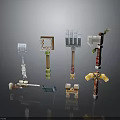 Different Types Of Pixel Art Weapons And Game Tools With Block Designs