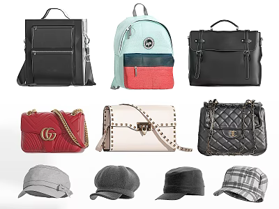 Assorted Stylish Bags Including Backpacks Handbags and Crossbody Styles with Various Colors and Designs 3d model