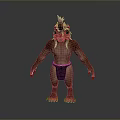 Anthropomorphic Lion Warrior Character With Red Mane Muscular Body And Black Loincloth Standing Pose