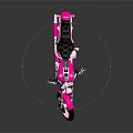 Pink Custom Motorcycle With Black Seat And Chrome Accents On Dark Background