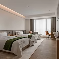 Modern Hotel Guest Room Interior With Twin Beds Green Throws And Wooden Furniture