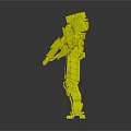 Green And Blue Armored Mech Robot Character Holding Long Rifle Standing Pose