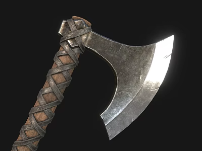 Metal Axe With Leather Wrapped Wooden Handle And Sharp Blade Design 3d model