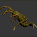 Detailed Yellow Monster Creature With Sharp Claws 3D Render On Gray Background