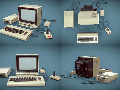 Vintage Computer Collection Featuring Monitor Keyboard Mouse and Peripheral Parts 3d model