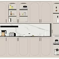 Elegant Modern Sideboard With Curved Glass Doors LED Lighting And Marble Top