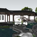 Rockery Stones in Traditional Chinese Garden with Stone Bridge Lotus Pond and Pavilion