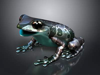 Futuristic Mechanical Reptile With Metallic Blue Green Body And Shiny Details 3d model