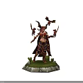 Horned Red haired Sorceress With Small Winged Dragons In Battle Armor Standing On Rock