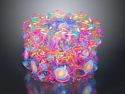 Vibrant Abstract Natural Landscape With Swirling Colorful Forms And Reflective Surface 3d model