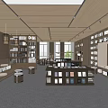 Book Art Themed Bookstore Interior With Wooden Bookshelves Large Windows And Display Tables