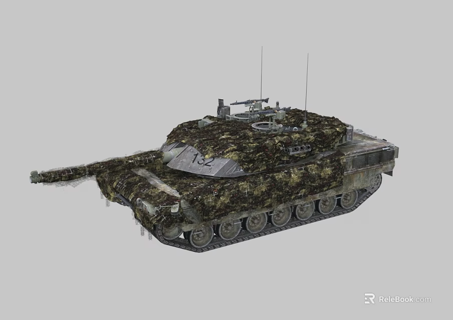 Detailed Military Battle Tank With Camouflage Paint Turret Gun Barrel Tracks And Antennas 3d model 