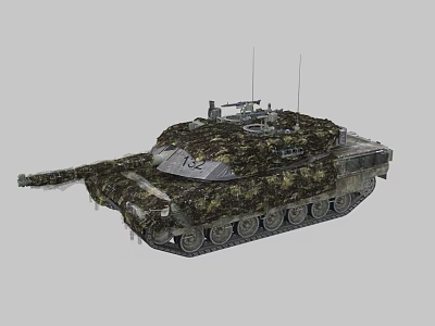 Detailed Military Battle Tank With Camouflage Paint Turret Gun Barrel Tracks And Antennas 3d model