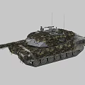 Detailed Military Battle Tank With Camouflage Paint Turret Gun Barrel Tracks And Antennas