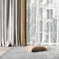 Grey And Beige Curtains With White Sheer By Window Building View Indoor Plant And Rug