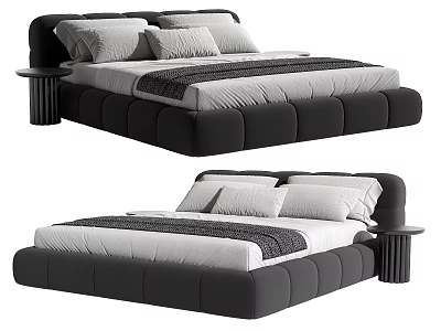 Modern Double Bed Design With Black Frame White Sheets Pillows And Side Nightstands 3d model