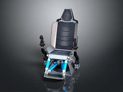 Modern Functional Chair with Black Cushion Gray Frame Blue Support Structures Armrests and Adjustment Levers 3d model