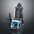 Modern Functional Chair with Black Cushion Gray Frame Blue Support Structures Armrests and Adjustment Levers