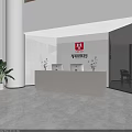 Modern Hotel Public Lounge Area With Curved Sofa Green Plants And Round Ceiling Light