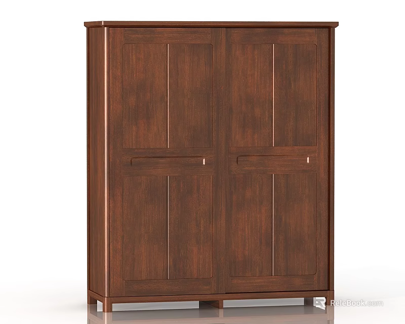 Solid Wood Brown Double Door Wardrobe With Classic Design And Wood Grain 3d model 