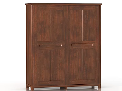 Solid Wood Brown Double Door Wardrobe With Classic Design And Wood Grain 3d model