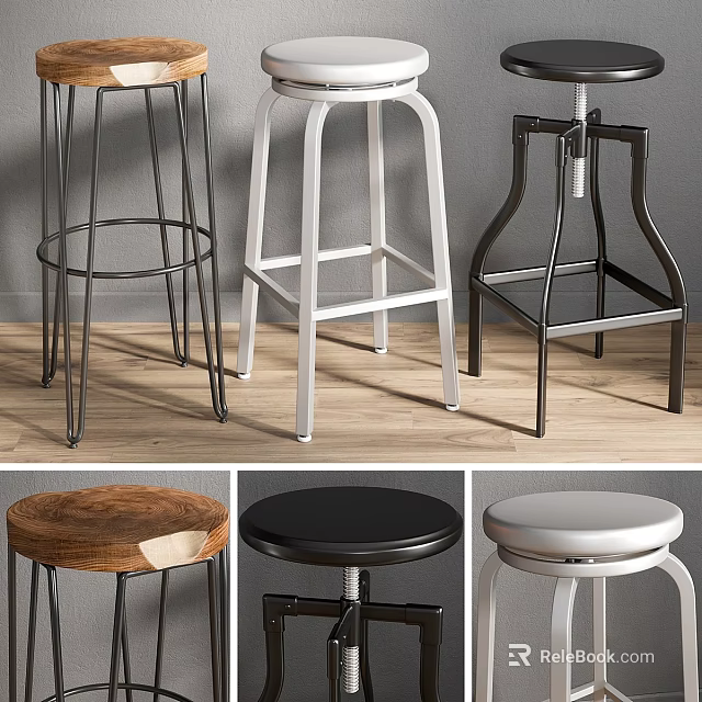 Various Modern Stools With Metal And Wooden Designs For Home Decor 3d model 